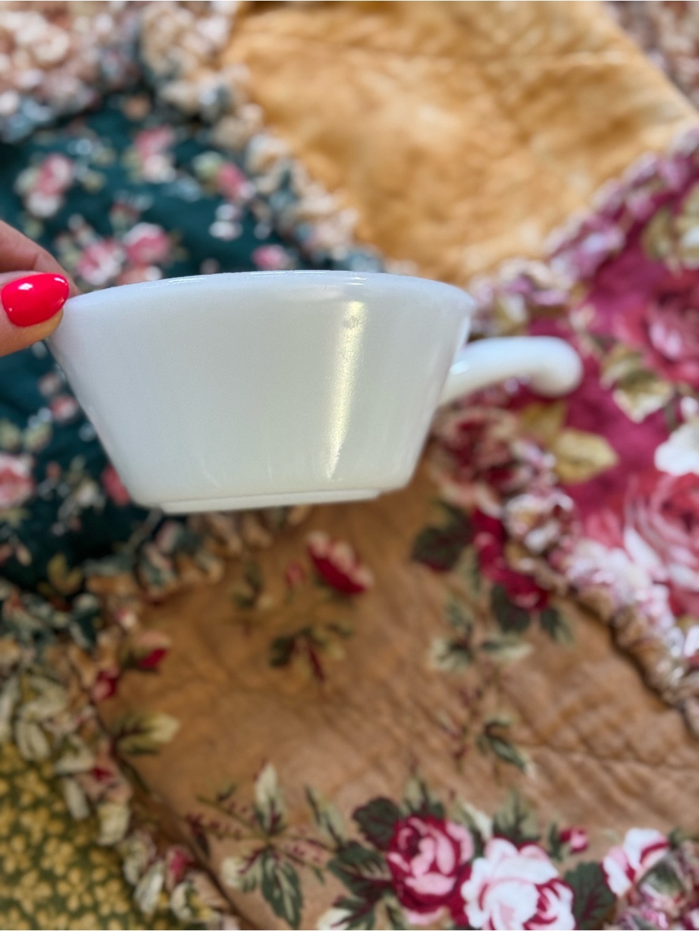 Anchor Hocking White Milk Glass Handle Bowl